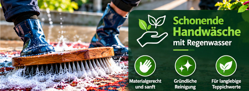 Teppichreinigung per Handwäsche mit umweltfreundlichem Regenwasser
