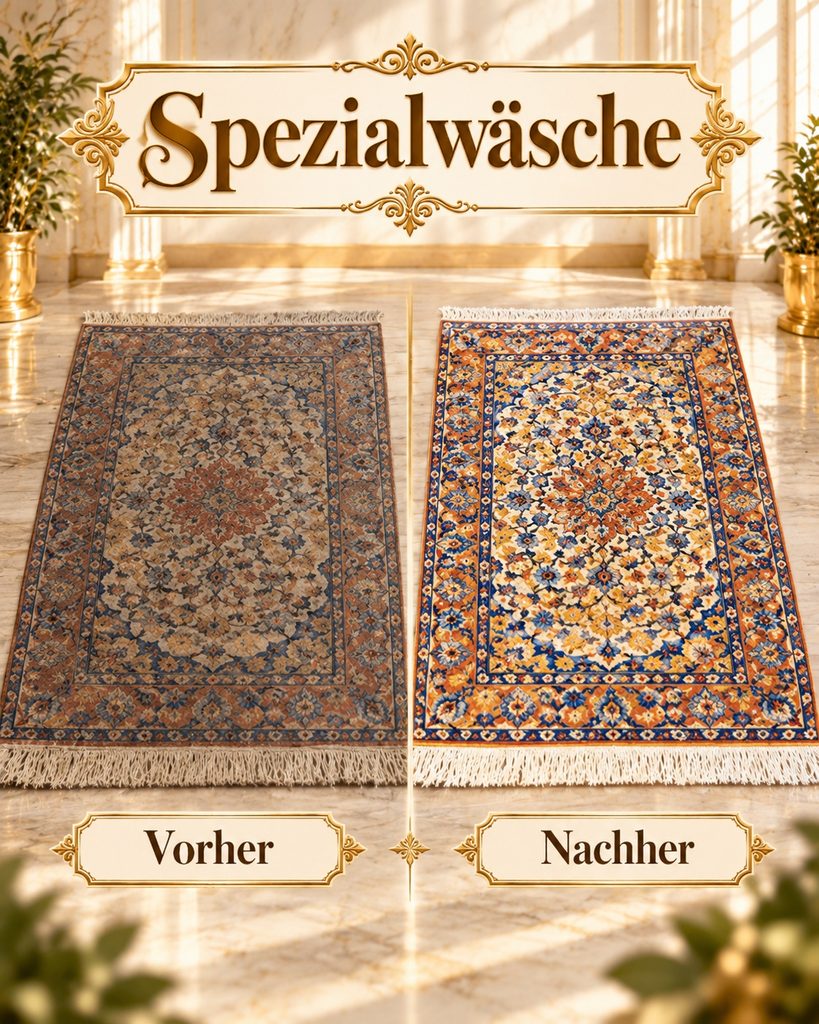 Teppich Vorher-Nachher Vergleich nach professioneller Spezialwäsche